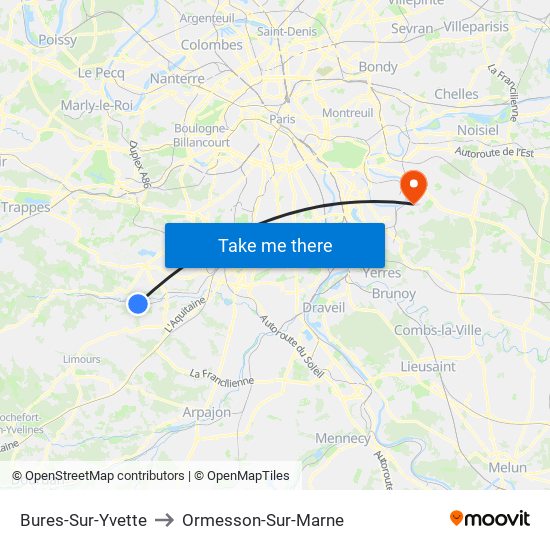 Bures-Sur-Yvette to Ormesson-Sur-Marne map