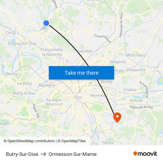 Butry-Sur-Oise to Ormesson-Sur-Marne map