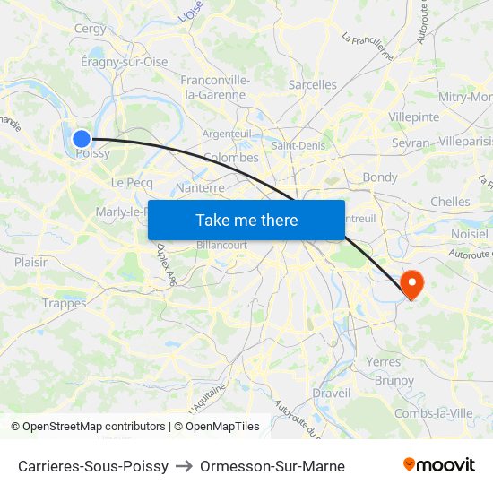 Carrieres-Sous-Poissy to Ormesson-Sur-Marne map