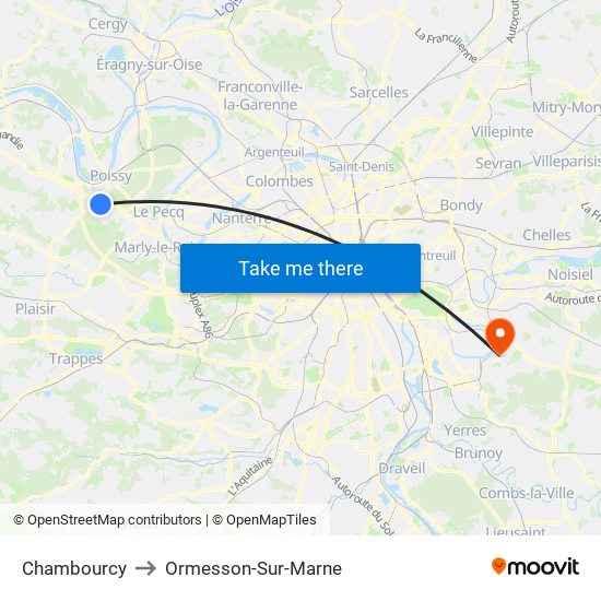 Chambourcy to Ormesson-Sur-Marne map