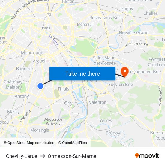 Chevilly-Larue to Ormesson-Sur-Marne map