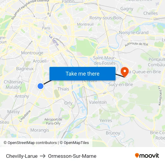 Chevilly-Larue to Ormesson-Sur-Marne map
