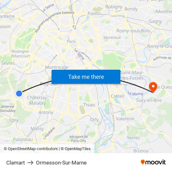 Clamart to Ormesson-Sur-Marne map