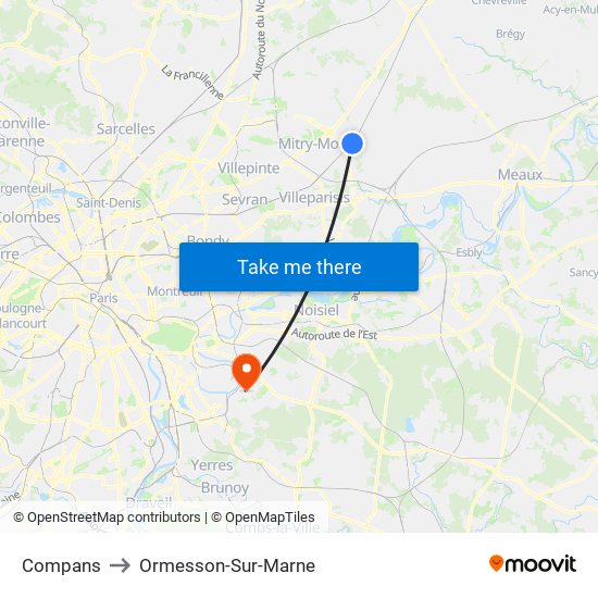 Compans to Ormesson-Sur-Marne map