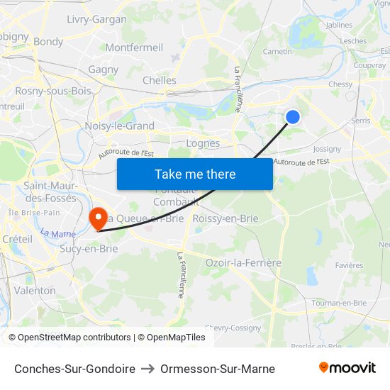 Conches-Sur-Gondoire to Ormesson-Sur-Marne map