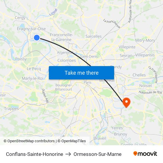 Conflans-Sainte-Honorine to Ormesson-Sur-Marne map