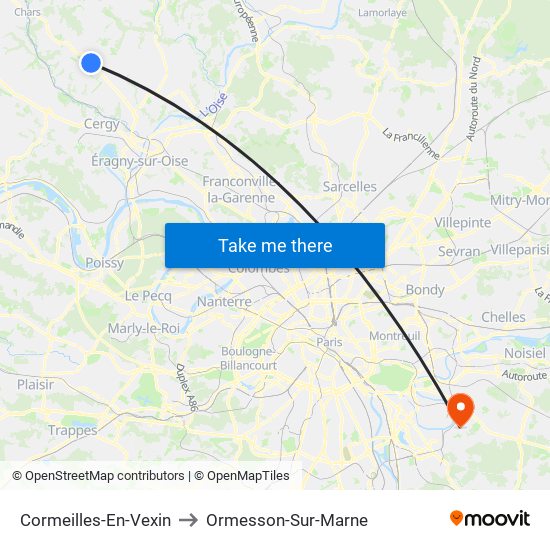 Cormeilles-En-Vexin to Ormesson-Sur-Marne map
