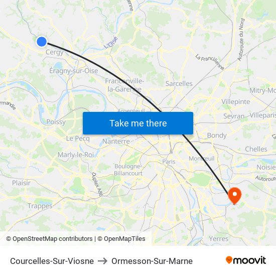 Courcelles-Sur-Viosne to Ormesson-Sur-Marne map