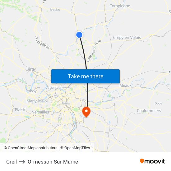 Creil to Ormesson-Sur-Marne map