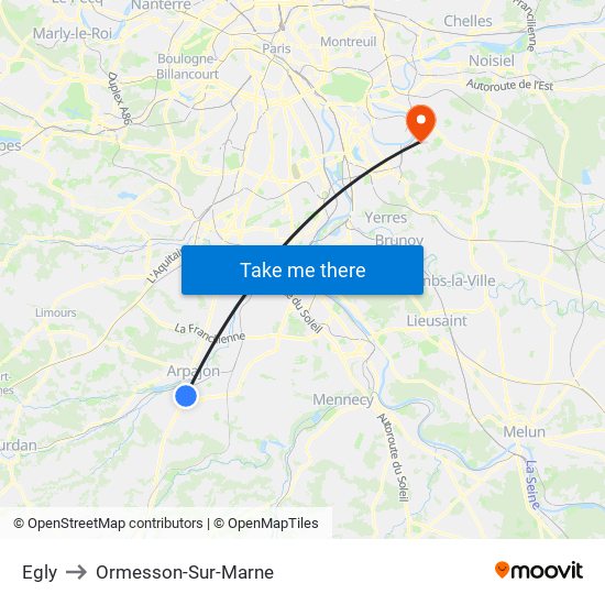 Egly to Ormesson-Sur-Marne map