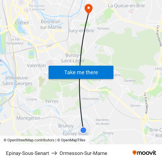 Epinay-Sous-Senart to Ormesson-Sur-Marne map