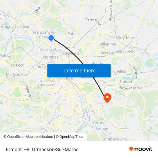 Ermont to Ormesson-Sur-Marne map