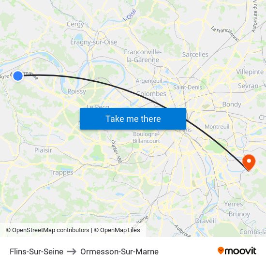 Flins-Sur-Seine to Ormesson-Sur-Marne map