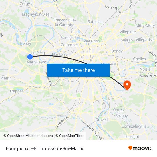 Fourqueux to Ormesson-Sur-Marne map
