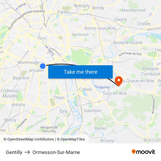 Gentilly to Ormesson-Sur-Marne map