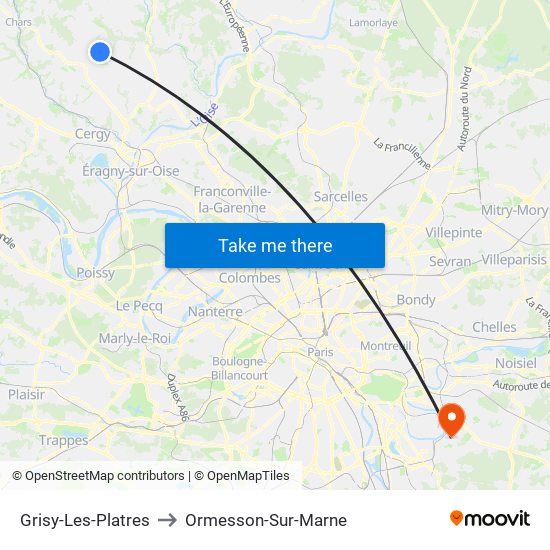 Grisy-Les-Platres to Ormesson-Sur-Marne map