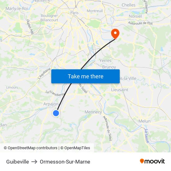 Guibeville to Ormesson-Sur-Marne map