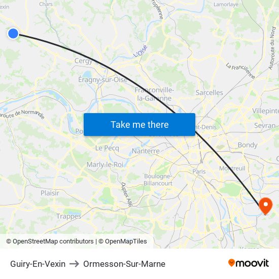 Guiry-En-Vexin to Ormesson-Sur-Marne map