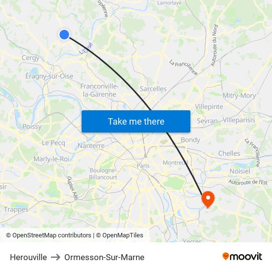 Herouville to Ormesson-Sur-Marne map