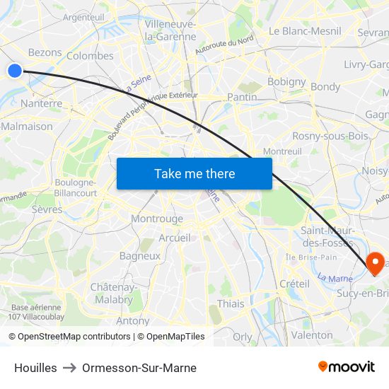 Houilles to Ormesson-Sur-Marne map