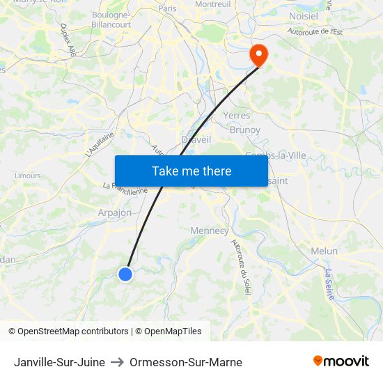 Janville-Sur-Juine to Ormesson-Sur-Marne map
