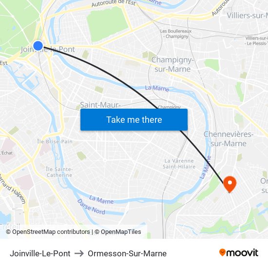 Joinville-Le-Pont to Ormesson-Sur-Marne map