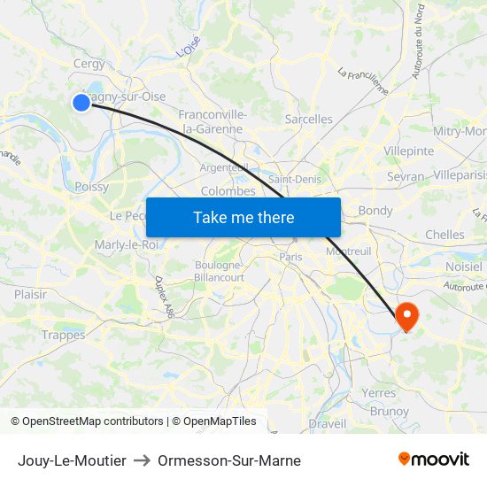 Jouy-Le-Moutier to Ormesson-Sur-Marne map