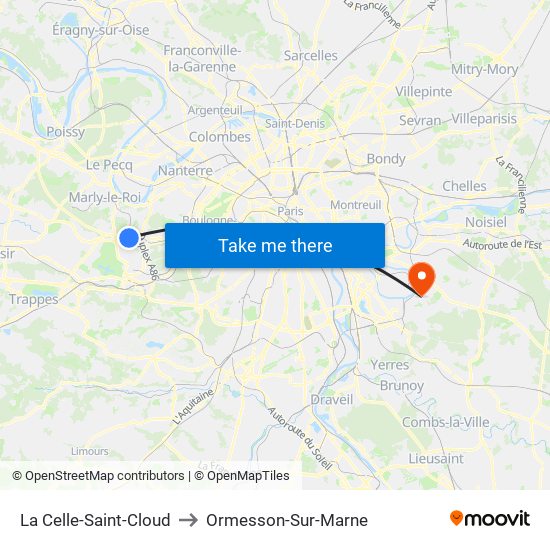 La Celle-Saint-Cloud to Ormesson-Sur-Marne map