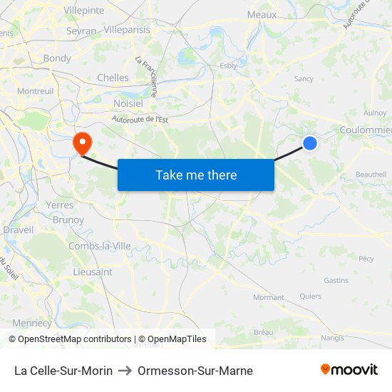 La Celle-Sur-Morin to Ormesson-Sur-Marne map