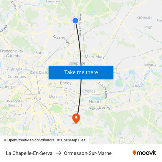 La Chapelle-En-Serval to Ormesson-Sur-Marne map