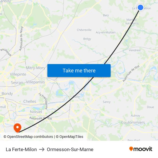 La Ferte-Milon to Ormesson-Sur-Marne map