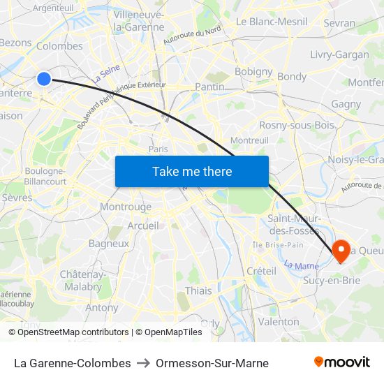 La Garenne-Colombes to Ormesson-Sur-Marne map