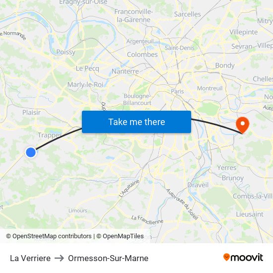 La Verriere to Ormesson-Sur-Marne map