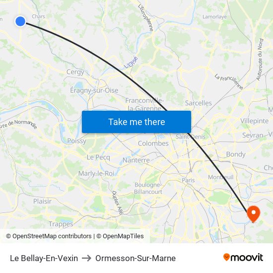 Le Bellay-En-Vexin to Ormesson-Sur-Marne map