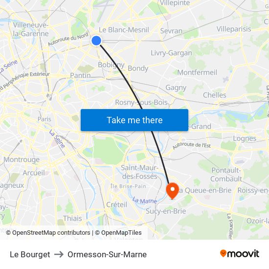 Le Bourget to Ormesson-Sur-Marne map