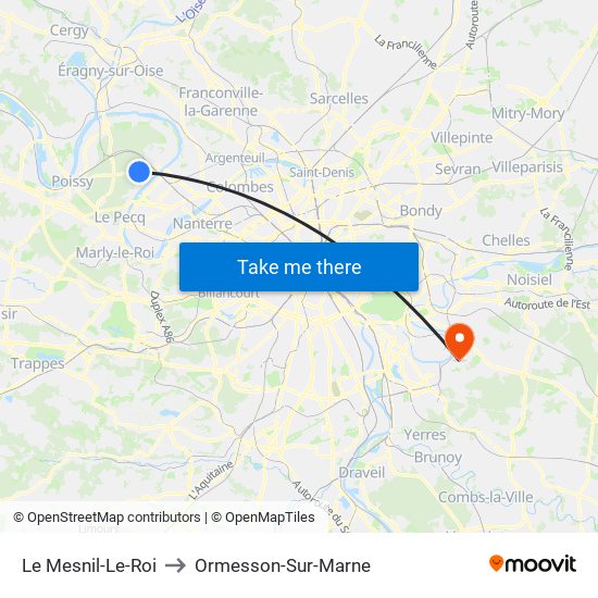 Le Mesnil-Le-Roi to Ormesson-Sur-Marne map