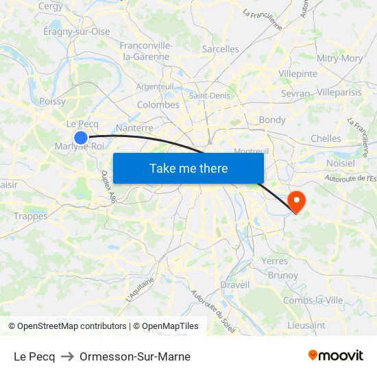 Le Pecq to Ormesson-Sur-Marne map
