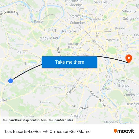 Les Essarts-Le-Roi to Ormesson-Sur-Marne map