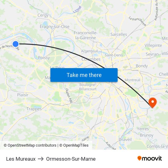 Les Mureaux to Ormesson-Sur-Marne map