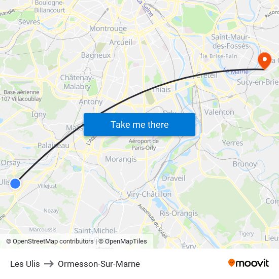 Les Ulis to Ormesson-Sur-Marne map