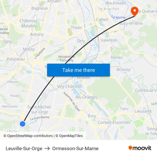 Leuville-Sur-Orge to Ormesson-Sur-Marne map