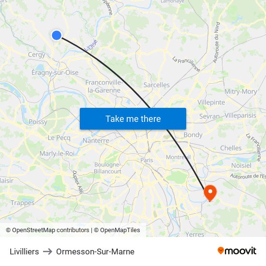 Livilliers to Ormesson-Sur-Marne map