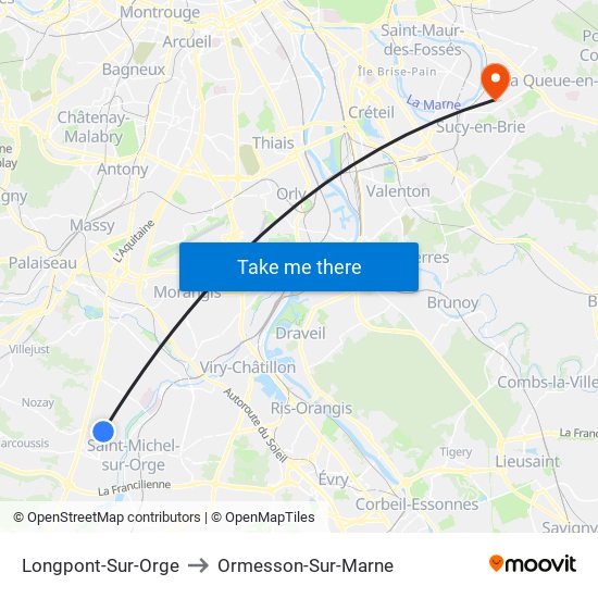 Longpont-Sur-Orge to Ormesson-Sur-Marne map