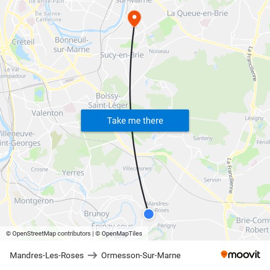 Mandres-Les-Roses to Ormesson-Sur-Marne map