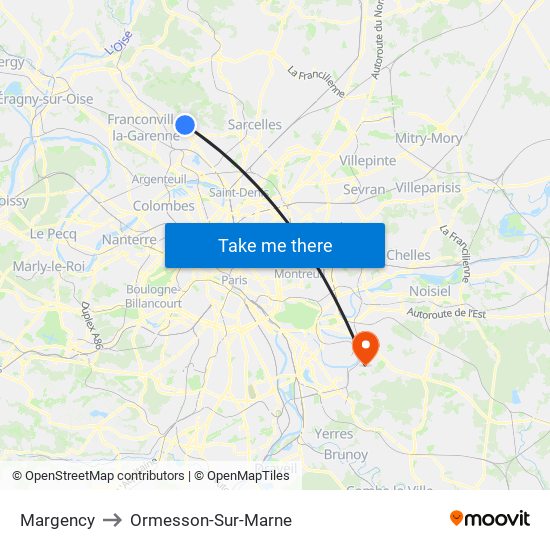 Margency to Ormesson-Sur-Marne map