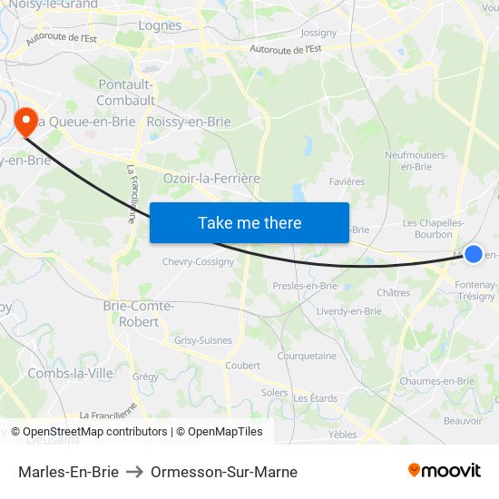 Marles-En-Brie to Ormesson-Sur-Marne map