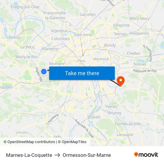 Marnes-La-Coquette to Ormesson-Sur-Marne map