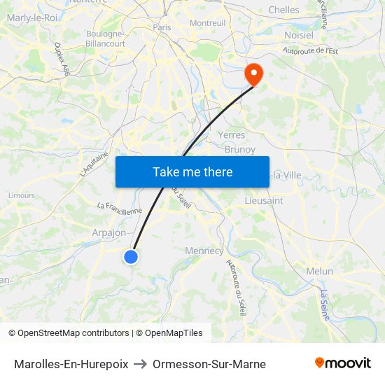 Marolles-En-Hurepoix to Ormesson-Sur-Marne map