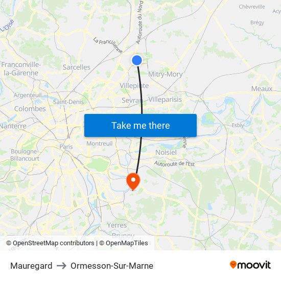 Mauregard to Ormesson-Sur-Marne map