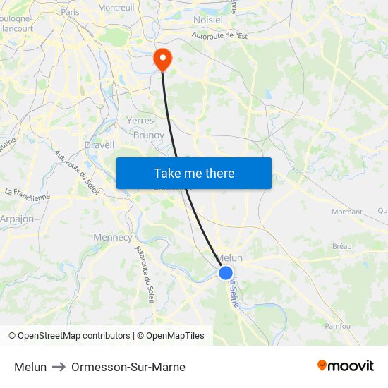 Melun to Ormesson-Sur-Marne map